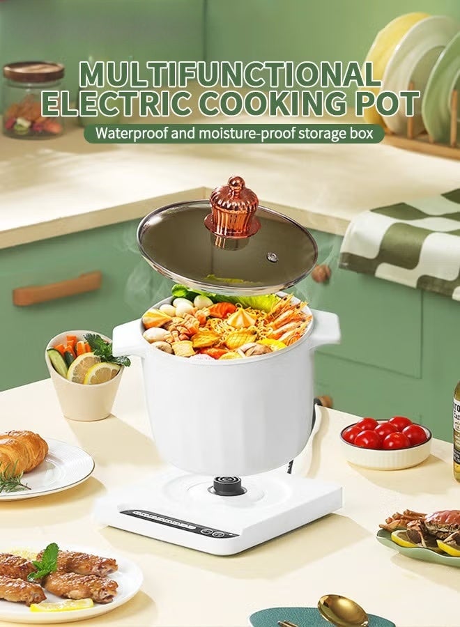 الوعاء الساخن الكهربائي,1.5L طلاء السيراميك غير اللاصق مطبخ رامين,مطبخ سفر صغير محمول مع وظيفة تأخير الوقت 3-6H,6H الحفاظ على الدافئة,وعاء كهربائي متعدد الوظائف لحساء عصيرة الأرز بخار,أبيض - Image 2